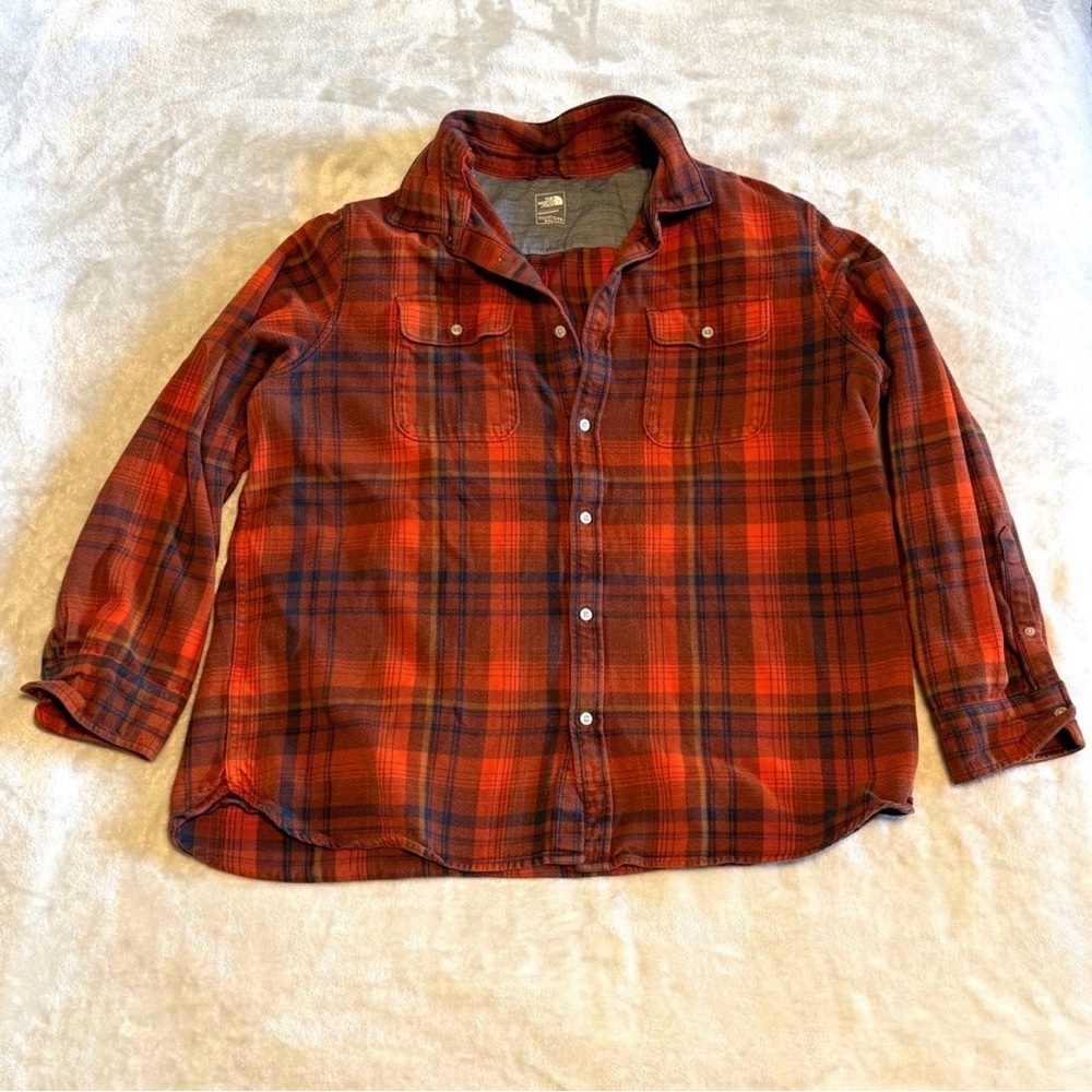 The North Face Orange and Black Plaid Button Down Shirt (Ketchup Colour)
